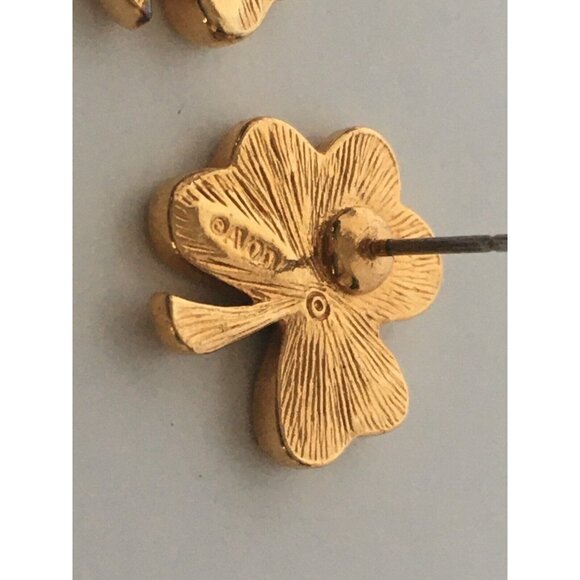 Avon St Patricks Day Earrings Set Shamrocks Green Gold Tone Good Luck Jewelry - Picture 6 of 6